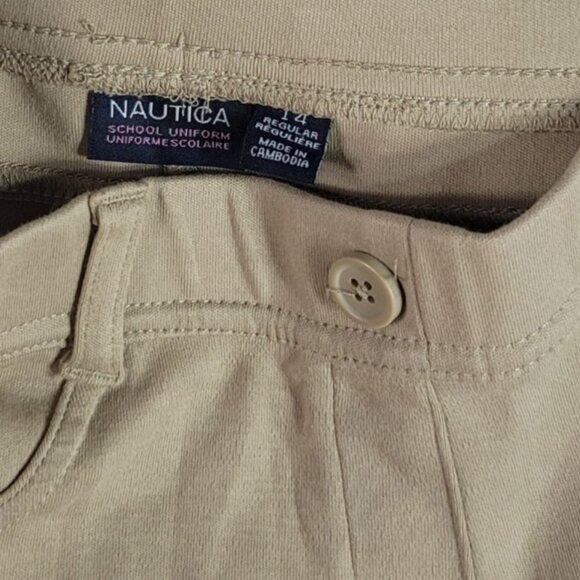 Nautica School Uniform Jeggings Khaki Size 14 Pants Flat Front Pull On Pockets - Picture 6 of 7